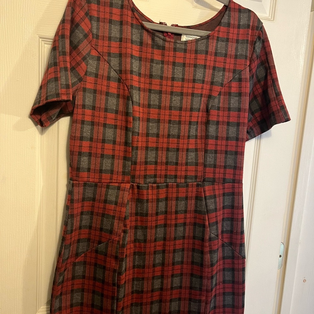 Red and Black Plaid Pencil Dress